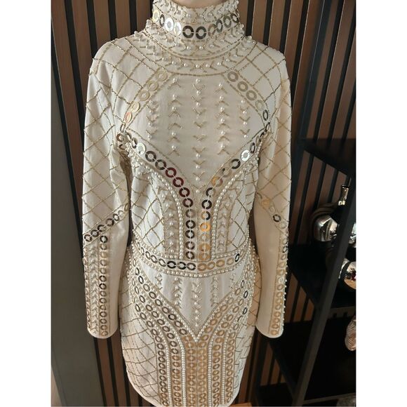 Starlet heavy bedded dress white with pearls size 12 - Picture 1 of 5
